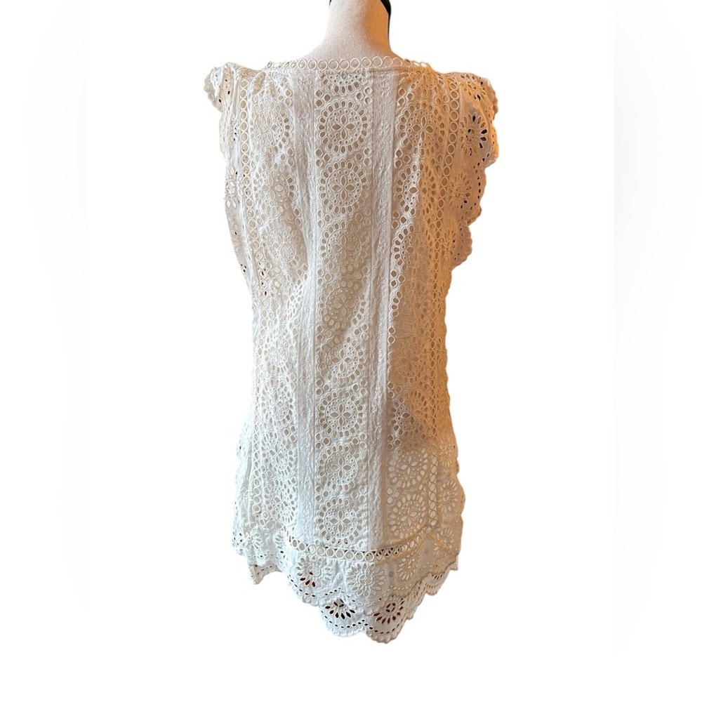 Zimmermann Ivory Eyelet Mini Dress Bateau Neck Scalloped Lace Size 1 (S) - Picture 5 of 14